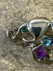 Colorful Elephant Brooch Pin Rhinestone Cabochon Silver Tone Costume Jewelry