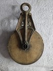 Antique Cast Iron Wood Wheel Pulley Block Tackle Vintage Metal Farm Barn Tool