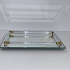 Vintage Glass Mirror Vanity Perfume Tray Lucite Bars Art Deco Regency 8   x11   