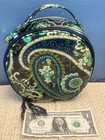 Vera Bradley Round Hatbox Cosmetic Bag   Rhythm   Blues Pattern   Euc