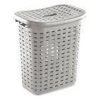 Sterilite Plastic Weave Laundry Hamper Slim Clothes Lidded Basket  Gray  8-pack