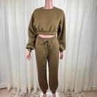 Zenana 2 Pcs Crop Sweatshirt Tracksuit High Waist  Jogger Set Active Lounge Sm