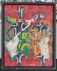 Vintage 50s Abstract Cubist Musician Oil Painting Mcm Mid Century Modern Signed