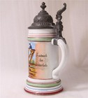 Antique German Porcelain Beer Stein Occupational Window Carpenter C 1900