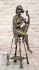 Special Patina Gorgeous European Woman Sitting On A Chair Bronze Statue Figure