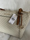 Michael Kors Ciara Large Top Zip Pvc Leather Tote Shoulder Bag Vanilla Acorn