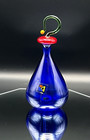 Vtg Art Deco Cobalt Blue Glass Perfume Bottle With Red Stopper Loop On The Top