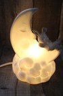 Vtg Bunny Crescent Half Moon Nursery Night Light Porcelain Ceramic Baby Lamp