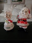 Vintage Lefton Spaghetti Trim Santa And Mrs Claus Salt And Pepper Shakers Rare