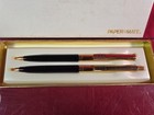 Vtg Paper Mate Ink Pen   Pencil Set Double Heart Black Gold Original Box Nos