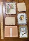 Lot 6 Victorian Christmas Holiday New Years Frilly Fringed Fabric Cards