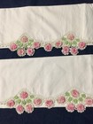 Set 2 Vintage Crocheted Edge Standard Pillowcases Cotton Handmade
