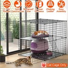2-tier Cat Cage Playpen Cat Enclosures Indoor Metal Wire Kennels Crate W ladder