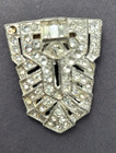 Art Deco Pot Metal Rhinestone Shield Dress Clip Read Missing Stones