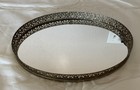 Vintage Mirror Tray Gold Tone Filigree Ornate Oval Vanity Perfume