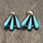Southwestern Vintage Needlepoint Turquoise Sterling Silver Stud Earrings 5j