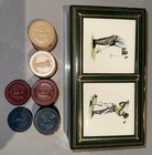Vintage Milton C Weiler Porcelain leather Golfer Box W 1930s Clay Poker Chips