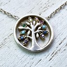 925 Sterling Silver Tree Of Life With Multi Color Gemstones Minimalist Design