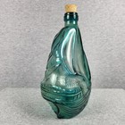 Vintage Green Glass Sailboat Bottle With Cork Stopper Nautical Coastal Decor 8 5