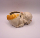 Vintage Ceramic Sleeping Baby Lamb Planter Pink Ears Long Eye Lashes