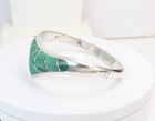 Vintage Mexico Taxco Sterling Silver Malachite Hinged Bangle Bracelet Signed T