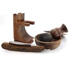 Barber Salon Shaving Kit Straight Razor Brush Soap Bowl Stand Wooden Accessories