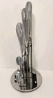 Velaze Aperol Gray 8 Piece Knife Set   Round Turn Table Metal Storage Stand New