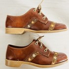 Vintage 60   s Bowling Oxford Shoes Brown Floral Embroidered Detail Sz 6 5