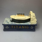 Vtg Cast Iron Bank Titanic Ship Iceberg Blue Nautical Decor