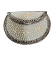 Vintage Faux Pearl Beaded Clutch Bag - Half Moon Bridal Evening Purse