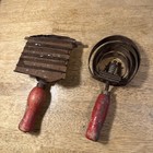Vintage Lot Of 2 Metal W  Wood Red Handle Horse  Animal Grooming Brush