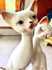 Vtg Mcm Siamese Cat Kitty Pair Long Neck Figurine Japan Ceramic Kitschy 14   