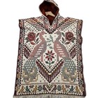 Handmade Traditional Hooded Poncho Peacock Rose Embroidered Fiesta Bird Flower