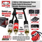 2 Rca To 1 Rca Male Subwoofer Audio Splitter Y Cable Stereo Bass Bi-direction