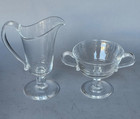 Steuben Matched Pair Crystal Footed Cream Pitcher   Open Sugar  Signed Euc