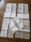 7- White Vtg Asian Print Design Napkins  Polyester Silk Blend Unused Beautiful