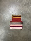Vintage Homemade Folk Art Mushroom Embroidered Striped Sweater Vest Womens Small