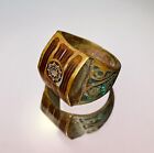Extremely Ancient Medieval Solid Bronze Engraved Antique Ring Rare Authentic
