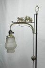 Restored Antique Vtg Bridge Floor Lamp Farmhouse Brass Wrought Iron Glass Shade