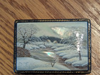 Vintage Russian Fedoskino Hand-painted Winter Lacquer Box Mother Of Pearl