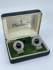 Marbert Wrap Cufflinks And Tie Tack Set Round Black Glass Silver Tone