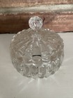 Vintage Mcm Pressed Glass Vanity Jar With Lid     Trinket Dish   Powder Jar