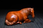 5 1  Collect China Box-wood Carving Animal Reclining Horse Statue