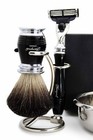 5 Pcs Men Shaving Set Black Badger Shave Brush  3 Edge Razor  Stand  Bowl   Soap
