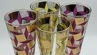 Vtg Mid Century Atomic Footed Pilsner Glasses Gold Pink Green Set Of 4
