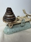 Vintage Scale Cast Iron Fairbanks Style Balance With Weights Blue Antique