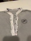 Pikeur Ladies Short Sleeve Shirt Gray Ruffled Collar Sz 38 8   Insignia Front