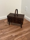 Vintage Mcm Wooden Accordion Sewing Box 1983 Fold Out Made In Romania W  Legs