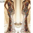 Mermaid Evening Dresses Colorful Flower Applique Lace Prom Dress Party Gown