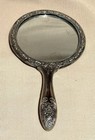 Vintage Silver Plated Hand Held Vanity Mirror Floral 9 